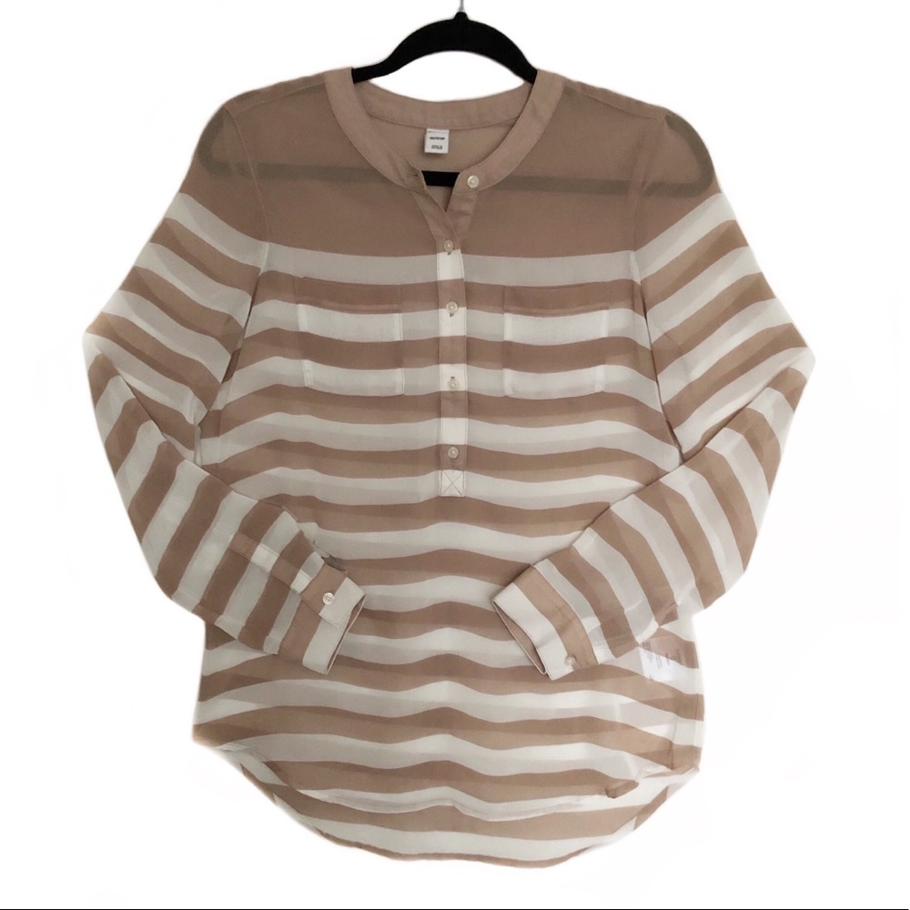 Old Navy Sheer Half Button Striped Blouse XS